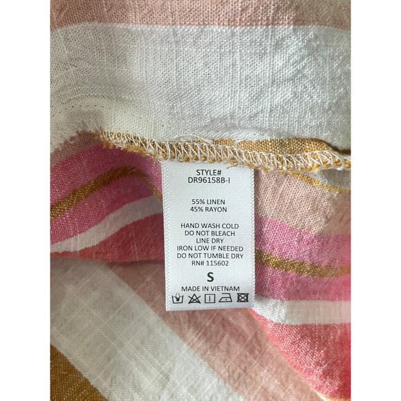 Lush Pink Striped Linen Button Front Tie Cut Out Midi Dress - Picture 8 of 8